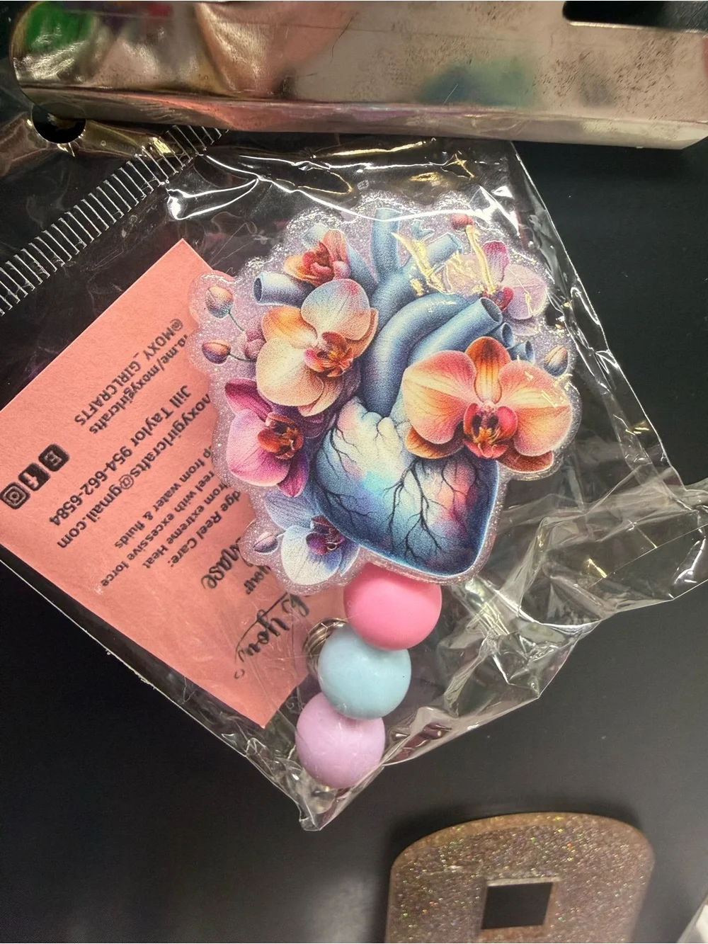 Orchid Floral Anatomical Heart Badge reel